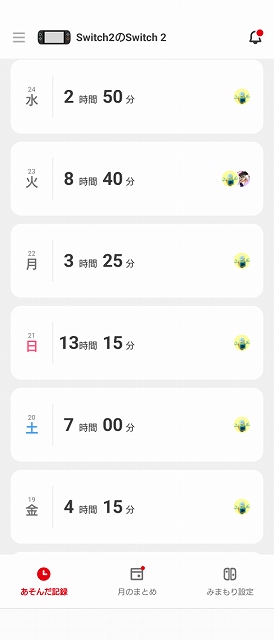 みまもり設定 Switch
遊ぶ時間を制限する